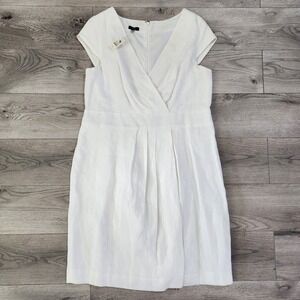 Talbots 100% Linen Dress Women's 14P White Fit Flare Sleeveless Lined NWT.‎ READ
